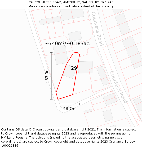 29, COUNTESS ROAD, AMESBURY, SALISBURY, SP4 7AS: Plot and title map