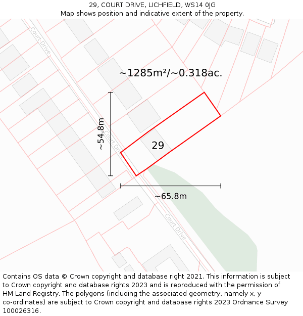 29, COURT DRIVE, LICHFIELD, WS14 0JG: Plot and title map