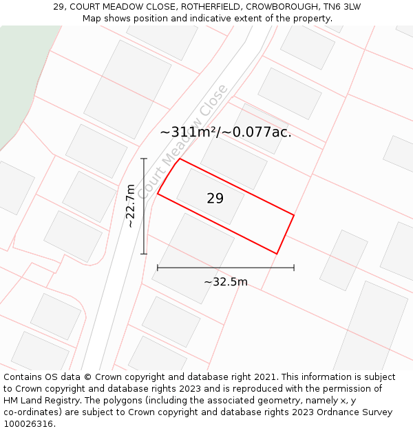 29, COURT MEADOW CLOSE, ROTHERFIELD, CROWBOROUGH, TN6 3LW: Plot and title map