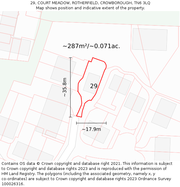29, COURT MEADOW, ROTHERFIELD, CROWBOROUGH, TN6 3LQ: Plot and title map