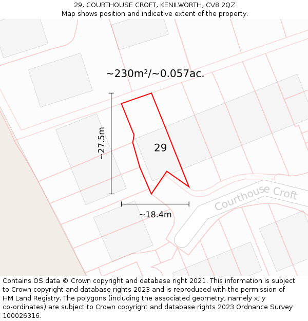 29, COURTHOUSE CROFT, KENILWORTH, CV8 2QZ: Plot and title map