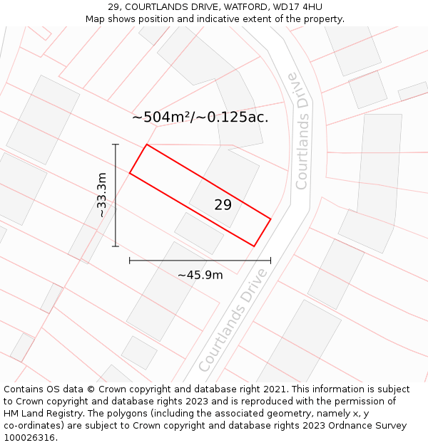 29, COURTLANDS DRIVE, WATFORD, WD17 4HU: Plot and title map