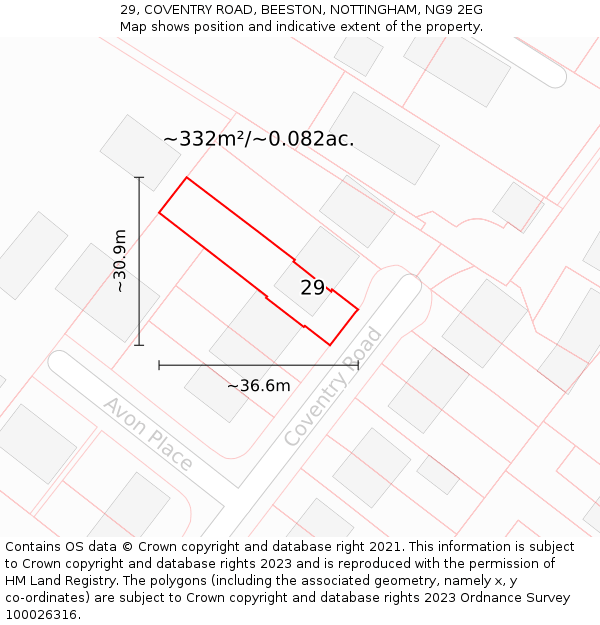 29, COVENTRY ROAD, BEESTON, NOTTINGHAM, NG9 2EG: Plot and title map