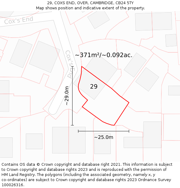 29, COXS END, OVER, CAMBRIDGE, CB24 5TY: Plot and title map