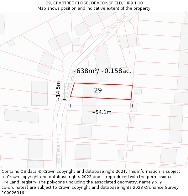 29, CRABTREE CLOSE, BEACONSFIELD, HP9 1UQ: Plot and title map