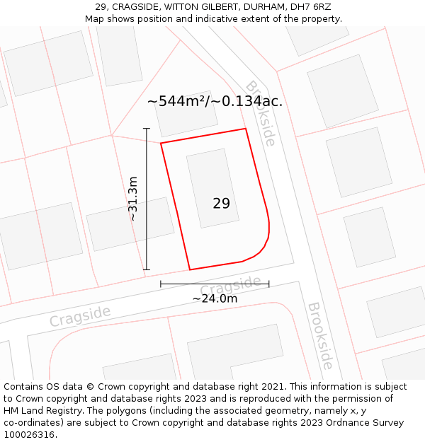29, CRAGSIDE, WITTON GILBERT, DURHAM, DH7 6RZ: Plot and title map