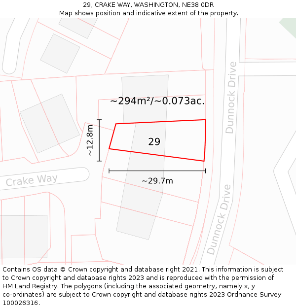 29, CRAKE WAY, WASHINGTON, NE38 0DR: Plot and title map