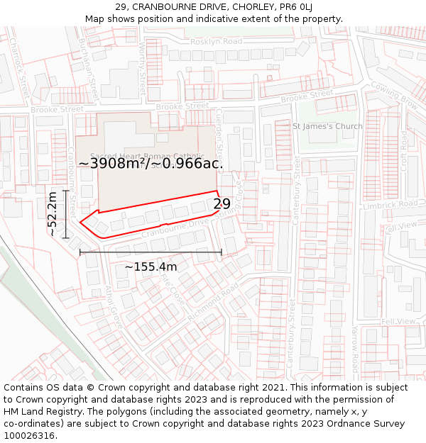29, CRANBOURNE DRIVE, CHORLEY, PR6 0LJ: Plot and title map