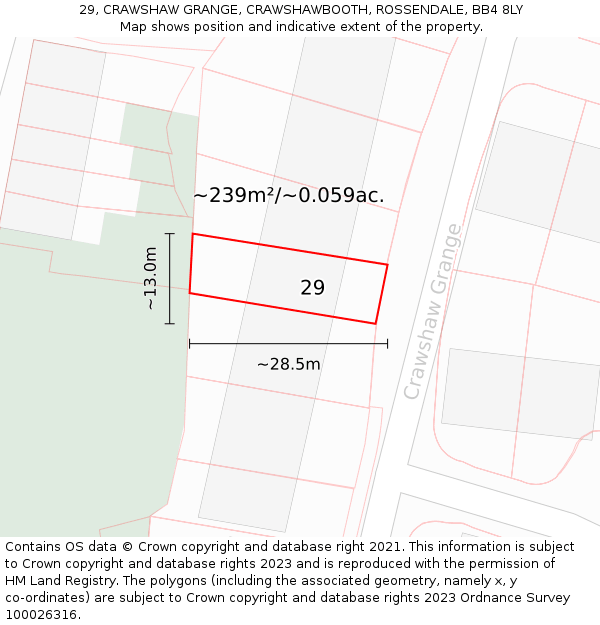 29, CRAWSHAW GRANGE, CRAWSHAWBOOTH, ROSSENDALE, BB4 8LY: Plot and title map