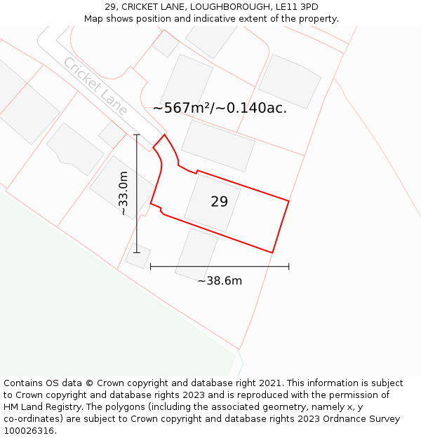 29, CRICKET LANE, LOUGHBOROUGH, LE11 3PD: Plot and title map