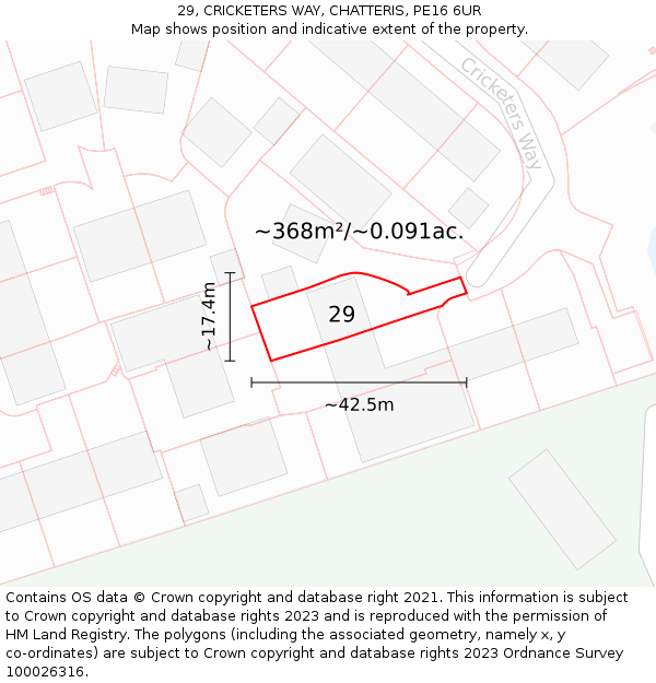 29, CRICKETERS WAY, CHATTERIS, PE16 6UR: Plot and title map