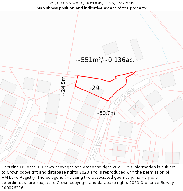 29, CRICKS WALK, ROYDON, DISS, IP22 5SN: Plot and title map