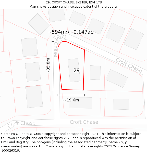 29, CROFT CHASE, EXETER, EX4 1TB: Plot and title map