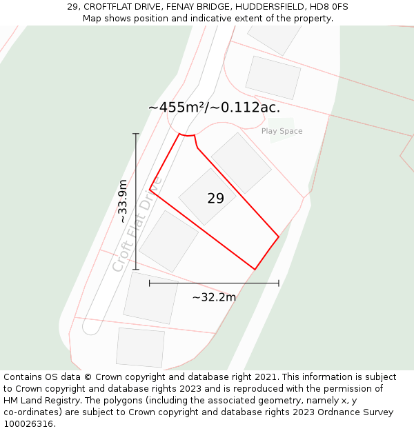 29, CROFTFLAT DRIVE, FENAY BRIDGE, HUDDERSFIELD, HD8 0FS: Plot and title map