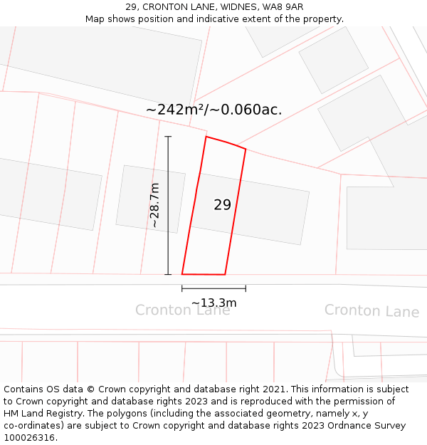 29, CRONTON LANE, WIDNES, WA8 9AR: Plot and title map