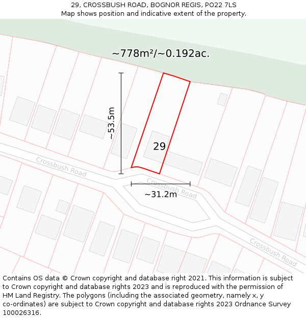 29, CROSSBUSH ROAD, BOGNOR REGIS, PO22 7LS: Plot and title map