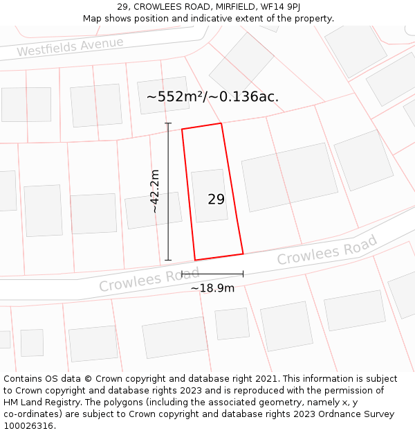 29, CROWLEES ROAD, MIRFIELD, WF14 9PJ: Plot and title map