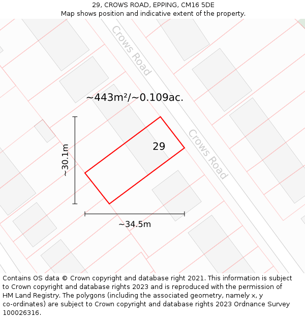 29, CROWS ROAD, EPPING, CM16 5DE: Plot and title map