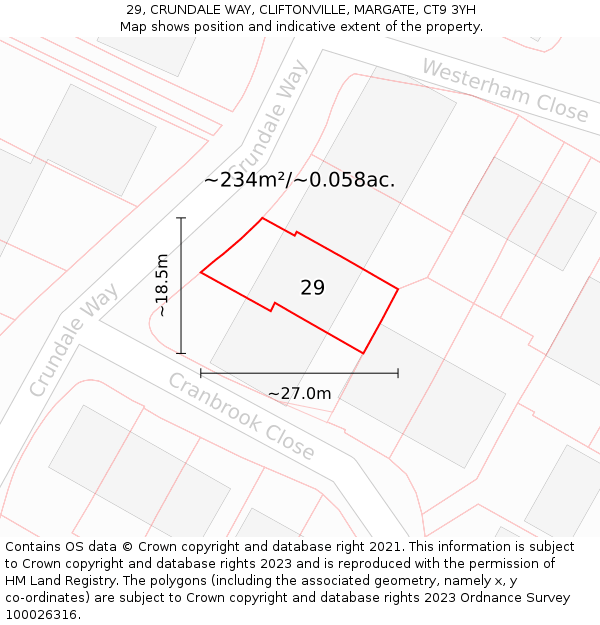 29, CRUNDALE WAY, CLIFTONVILLE, MARGATE, CT9 3YH: Plot and title map