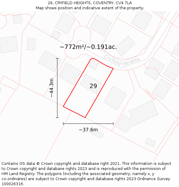 29, CRYFIELD HEIGHTS, COVENTRY, CV4 7LA: Plot and title map