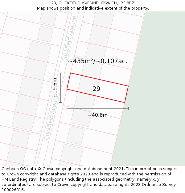 29, CUCKFIELD AVENUE, IPSWICH, IP3 8RZ: Plot and title map