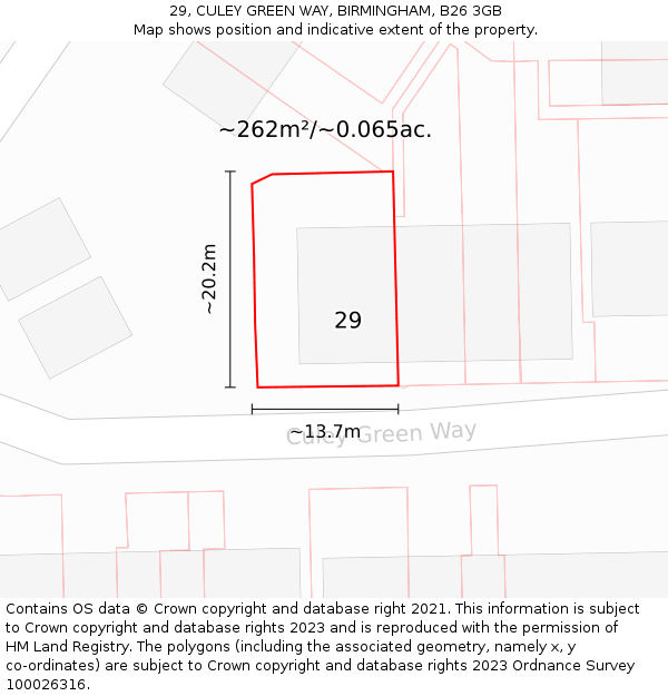 29, CULEY GREEN WAY, BIRMINGHAM, B26 3GB: Plot and title map