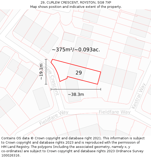 29, CURLEW CRESCENT, ROYSTON, SG8 7XP: Plot and title map