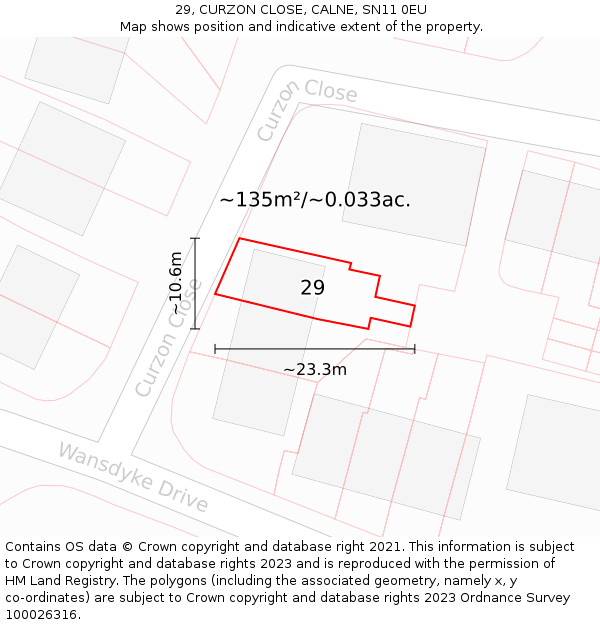 29, CURZON CLOSE, CALNE, SN11 0EU: Plot and title map