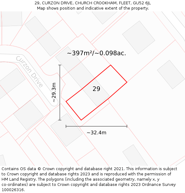 29, CURZON DRIVE, CHURCH CROOKHAM, FLEET, GU52 6JL: Plot and title map