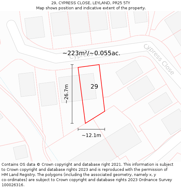 29, CYPRESS CLOSE, LEYLAND, PR25 5TY: Plot and title map