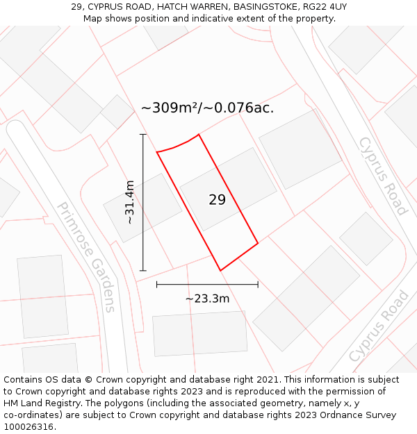 29, CYPRUS ROAD, HATCH WARREN, BASINGSTOKE, RG22 4UY: Plot and title map