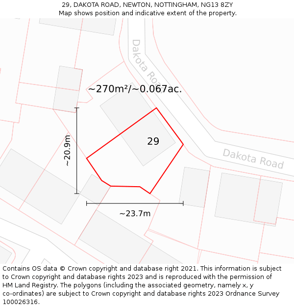 29, DAKOTA ROAD, NEWTON, NOTTINGHAM, NG13 8ZY: Plot and title map