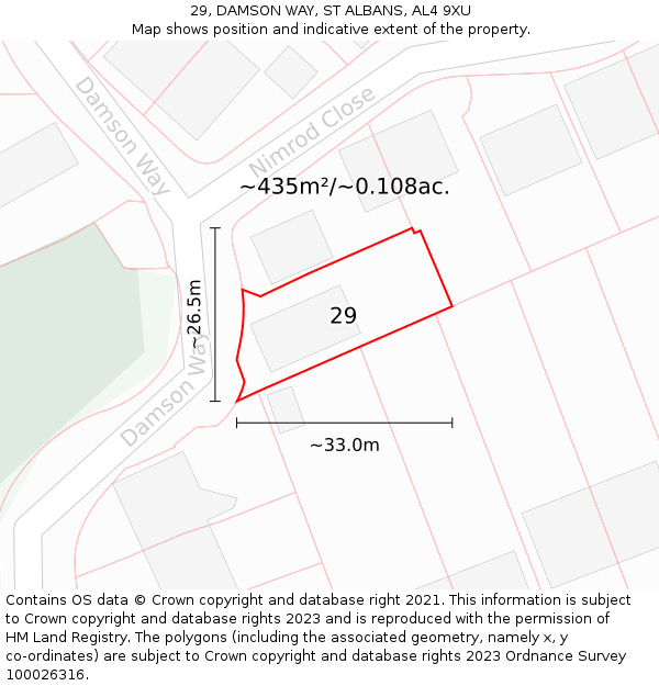 29, DAMSON WAY, ST ALBANS, AL4 9XU: Plot and title map