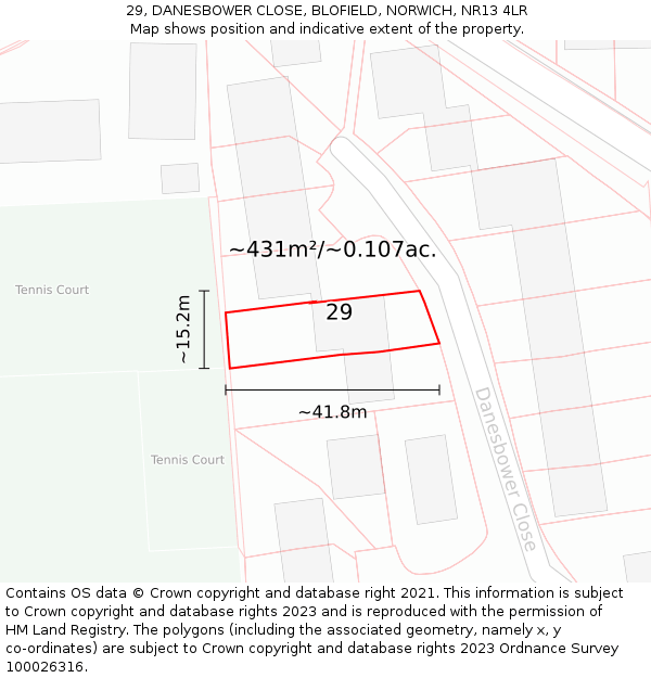 29, DANESBOWER CLOSE, BLOFIELD, NORWICH, NR13 4LR: Plot and title map