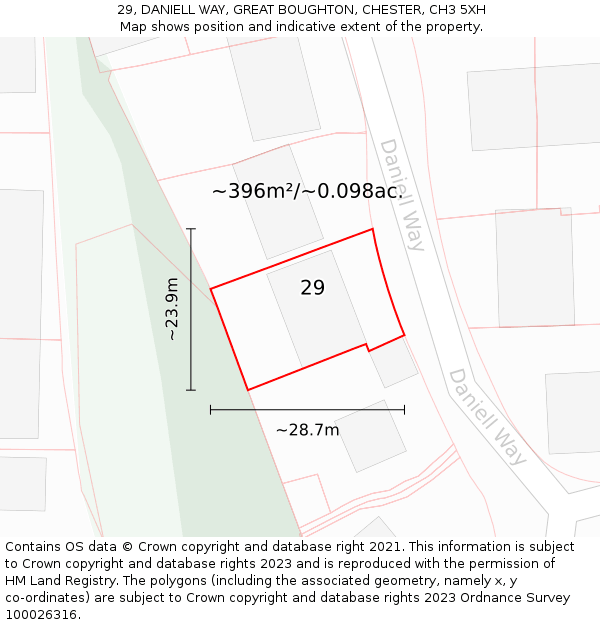 29, DANIELL WAY, GREAT BOUGHTON, CHESTER, CH3 5XH: Plot and title map