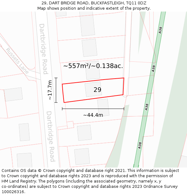 29, DART BRIDGE ROAD, BUCKFASTLEIGH, TQ11 0DZ: Plot and title map