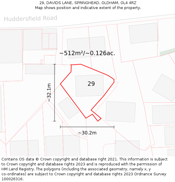 29, DAVIDS LANE, SPRINGHEAD, OLDHAM, OL4 4RZ: Plot and title map