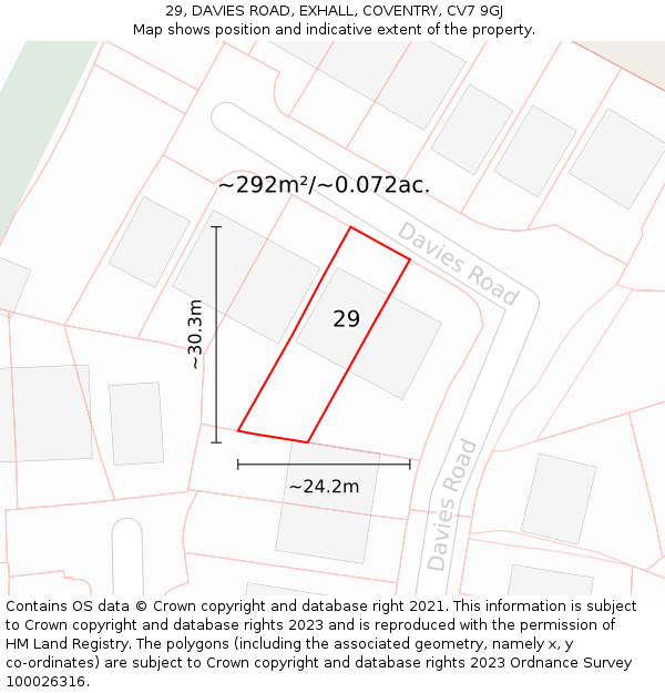 29, DAVIES ROAD, EXHALL, COVENTRY, CV7 9GJ: Plot and title map