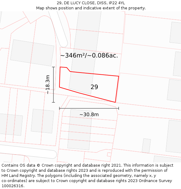 29, DE LUCY CLOSE, DISS, IP22 4YL: Plot and title map