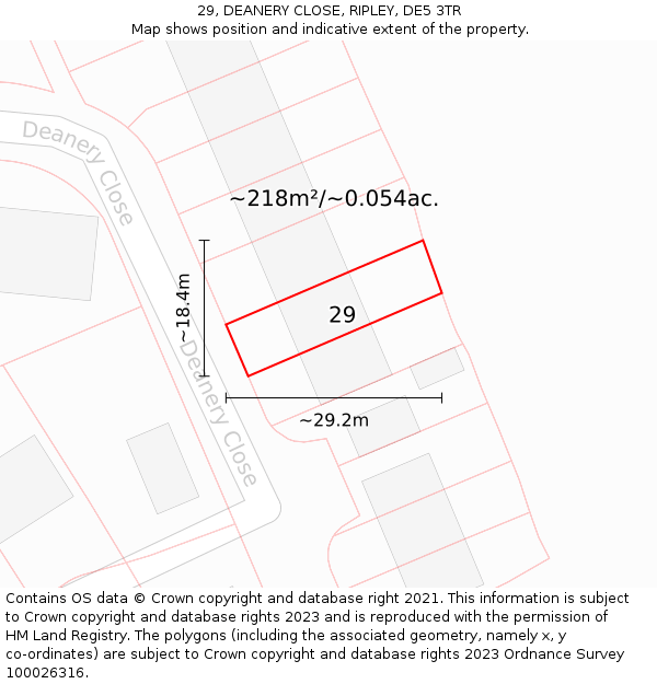 29, DEANERY CLOSE, RIPLEY, DE5 3TR: Plot and title map