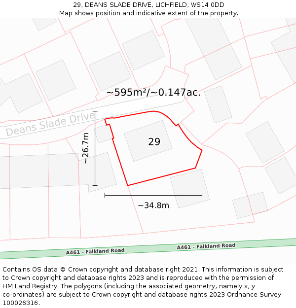 29, DEANS SLADE DRIVE, LICHFIELD, WS14 0DD: Plot and title map
