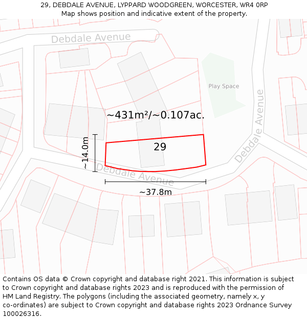 29, DEBDALE AVENUE, LYPPARD WOODGREEN, WORCESTER, WR4 0RP: Plot and title map