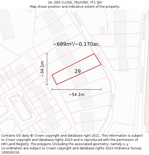 29, DEE CLOSE, TELFORD, TF1 3JH: Plot and title map
