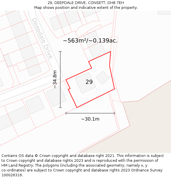 29, DEEPDALE DRIVE, CONSETT, DH8 7EH: Plot and title map