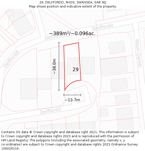 29, DELFFORDD, RHOS, SWANSEA, SA8 3EJ: Plot and title map