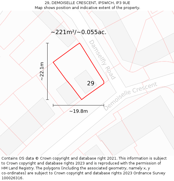 29, DEMOISELLE CRESCENT, IPSWICH, IP3 9UE: Plot and title map