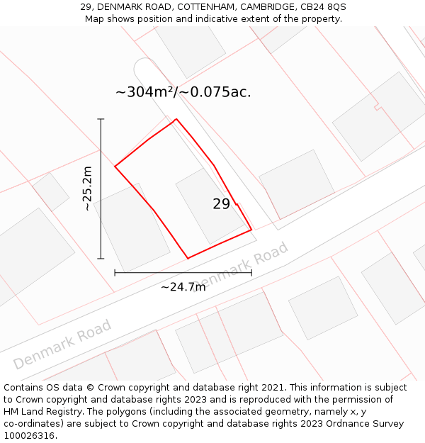 29, DENMARK ROAD, COTTENHAM, CAMBRIDGE, CB24 8QS: Plot and title map
