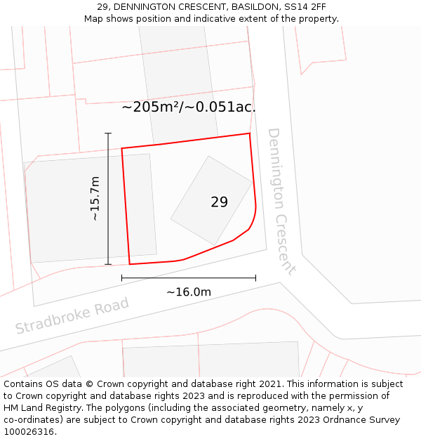 29, DENNINGTON CRESCENT, BASILDON, SS14 2FF: Plot and title map