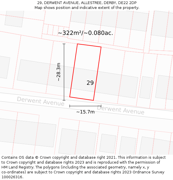 29, DERWENT AVENUE, ALLESTREE, DERBY, DE22 2DP: Plot and title map
