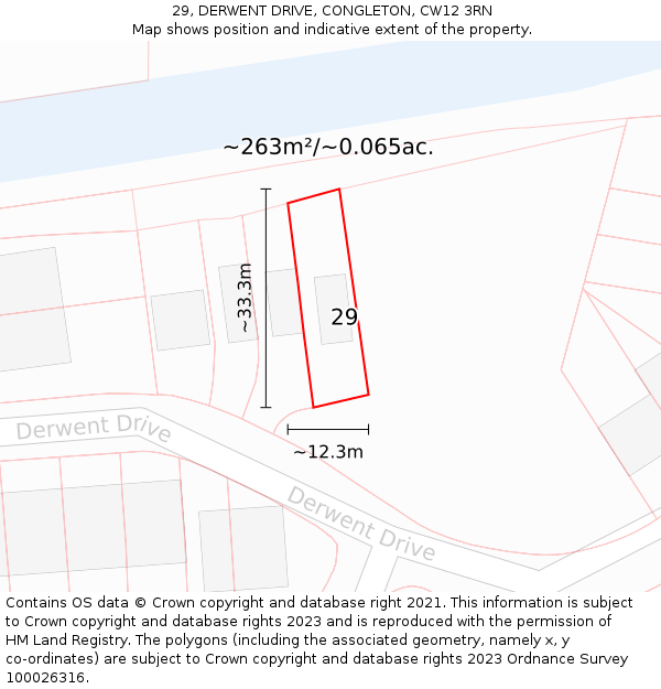 29, DERWENT DRIVE, CONGLETON, CW12 3RN: Plot and title map